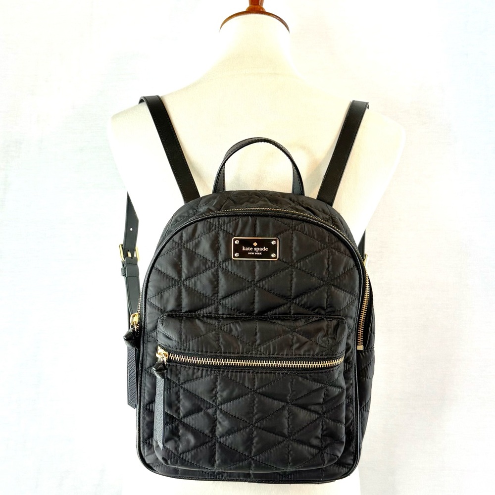 Kate Spade Wilson Road Quilted Black Small Bradley Leather Trimmed Backpack